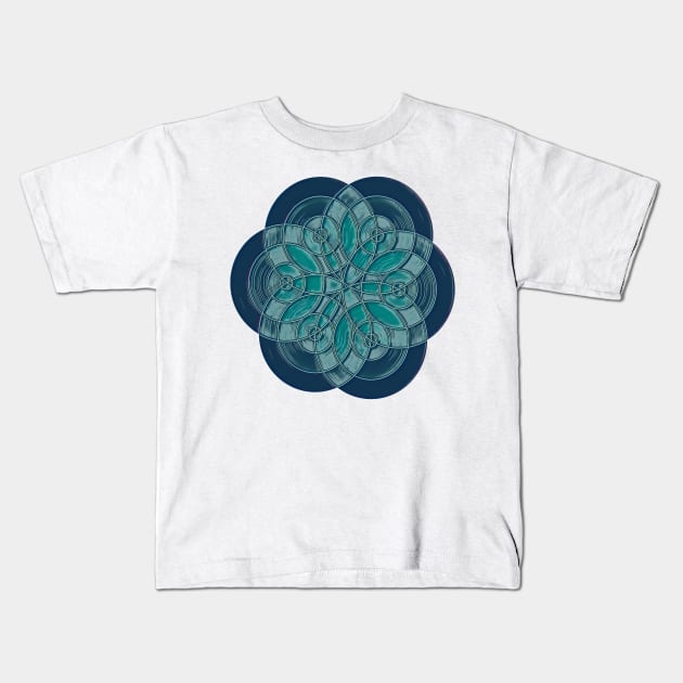 Flower Of Life Blue Green Kids T-Shirt by Dual Rogue